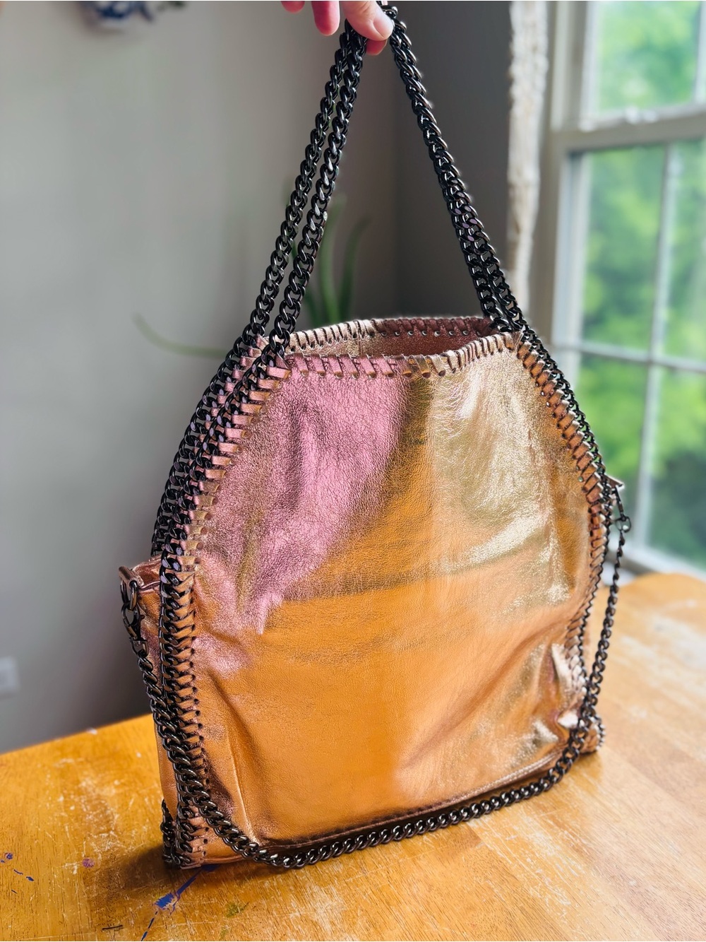 Made in Italy, Borse in Pelle, genuine leather, metallic rose gold bag